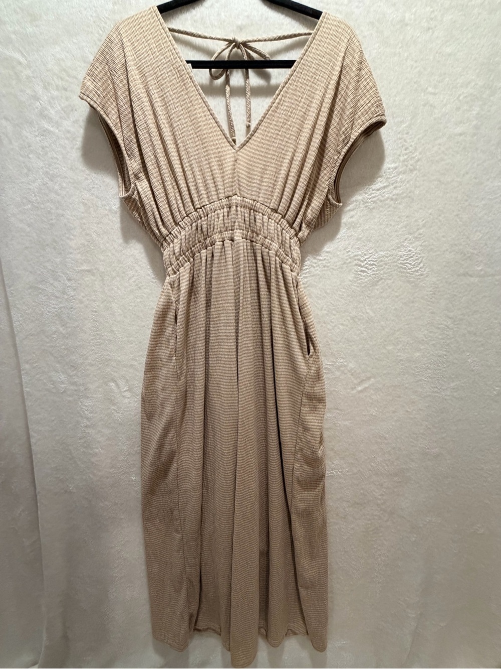 By Together Taupe Wide Leg Jumpsuit Pockets Made USA Small - Picture 14 of 15